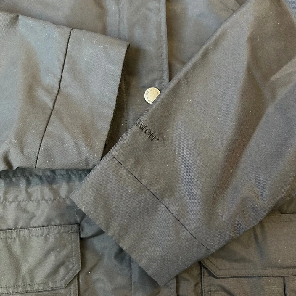 WOOLRICH‎ Women Plaid Lined Wool Navy  L Hooded Ruby Field Chore Jacket Coat EUC
